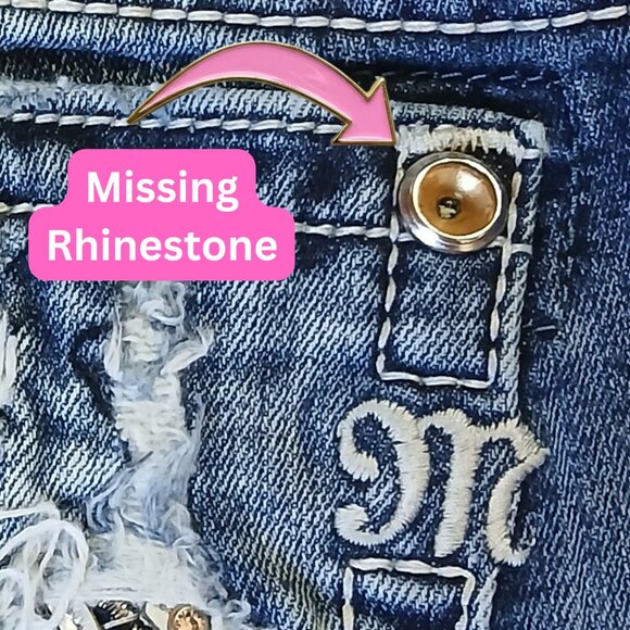 Miss Me Signature Straight Leg Jeans Size 24 Distressed Rhinestone Sequin Pocket - Picture 4 of 16